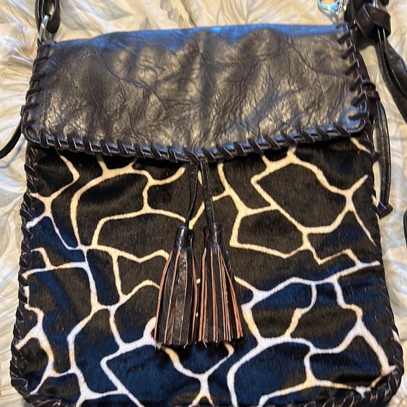Leather Treska boho purse with cowhide front excellent condition! Snap and - Picture 2 of 13